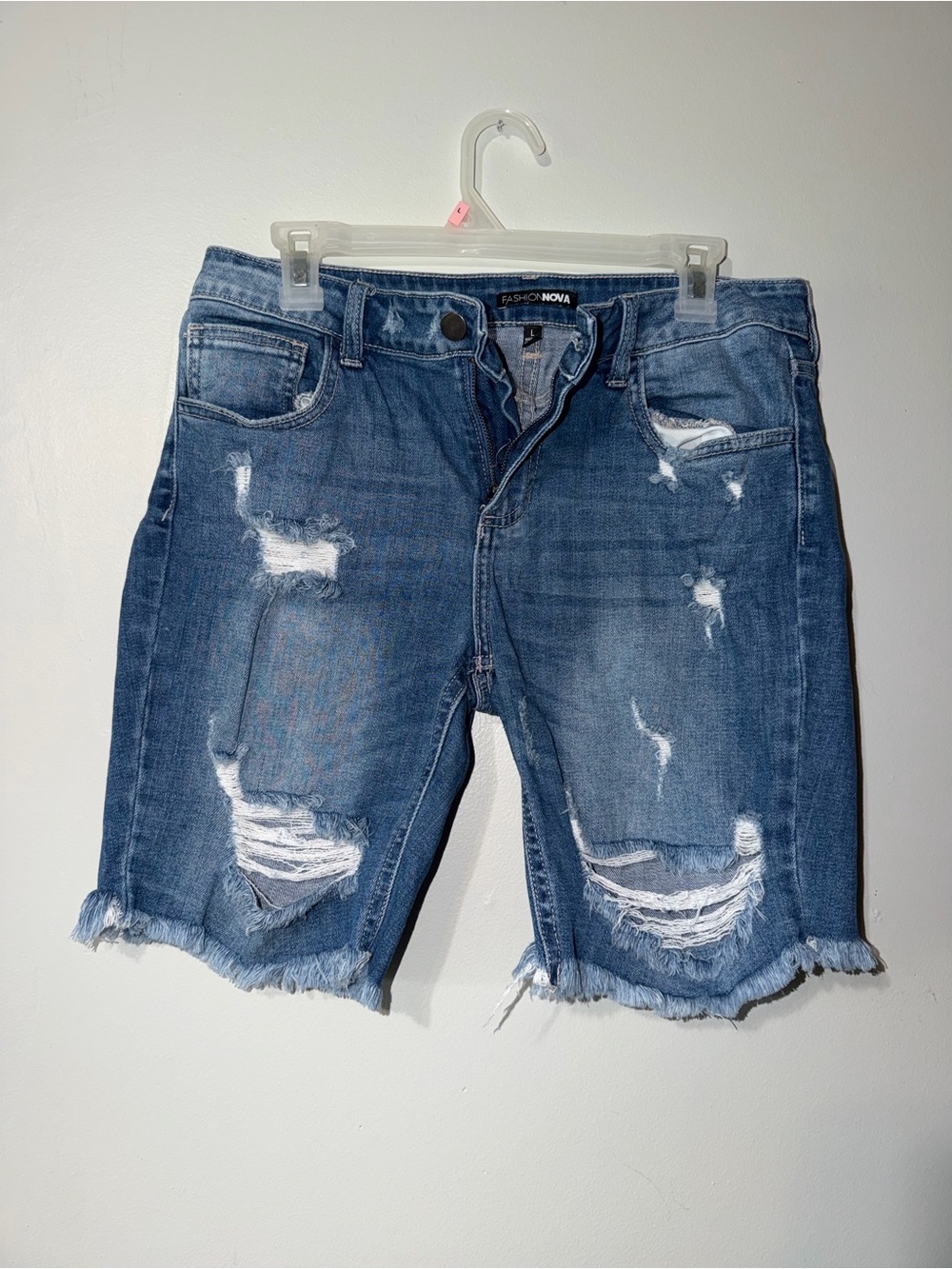 Fashion Nova Light Blue Distressed Denim Shorts